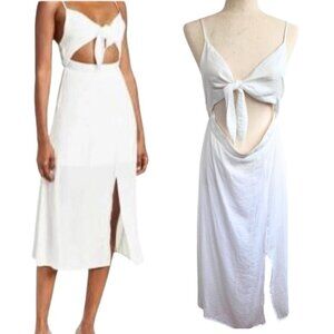 NSR White Tie Front Cut Out Midi Dress Spaghetti Straps Size XL